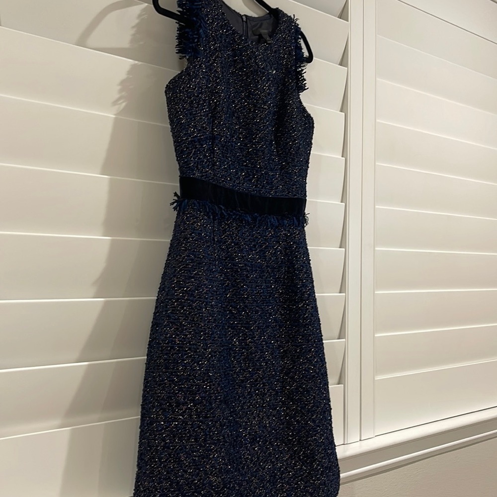 J Crew Navy Blue Tweed Velvet Sleeveless Dress Small 2 holiday